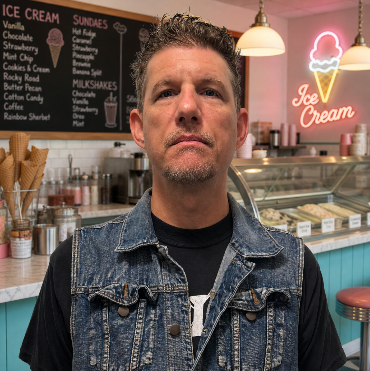 Jason Russo in an ice cream parlor